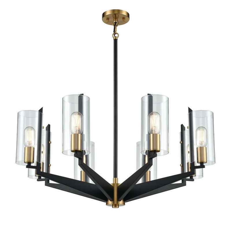 Atlas Lighting Blakeslee 33in 8-Light Chandelier | Transitional Matte Black and Satin Brass | Dining Room & Living Room | Model CL11084-BK