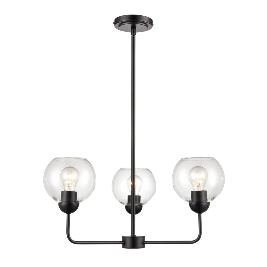 Atlas Lighting Boman 23'' Wide 3Lt Chandelier, Matte Black/Clear