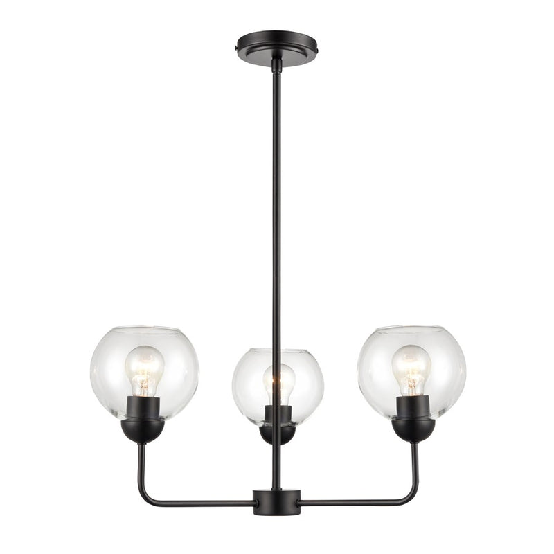 Atlas Lighting Boman 23in 3-Light Chandelier | Midcentury Matte Black and Clear Glass | Dining Room & Kitchen Island | Model CL11085-BK