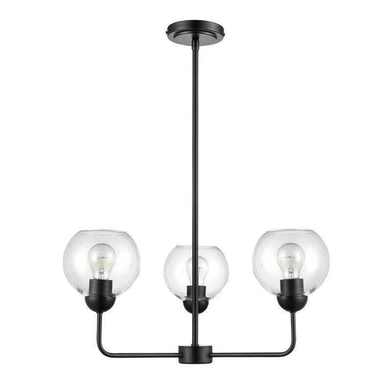 Atlas Lighting Boman 23in 3-Light Chandelier | Midcentury Matte Black and Clear Glass | Dining Room & Kitchen Island | Model CL11085-BK
