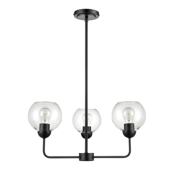 Atlas Lighting Boman 23'' Wide 3Lt Chandelier, Matte Black/Clear