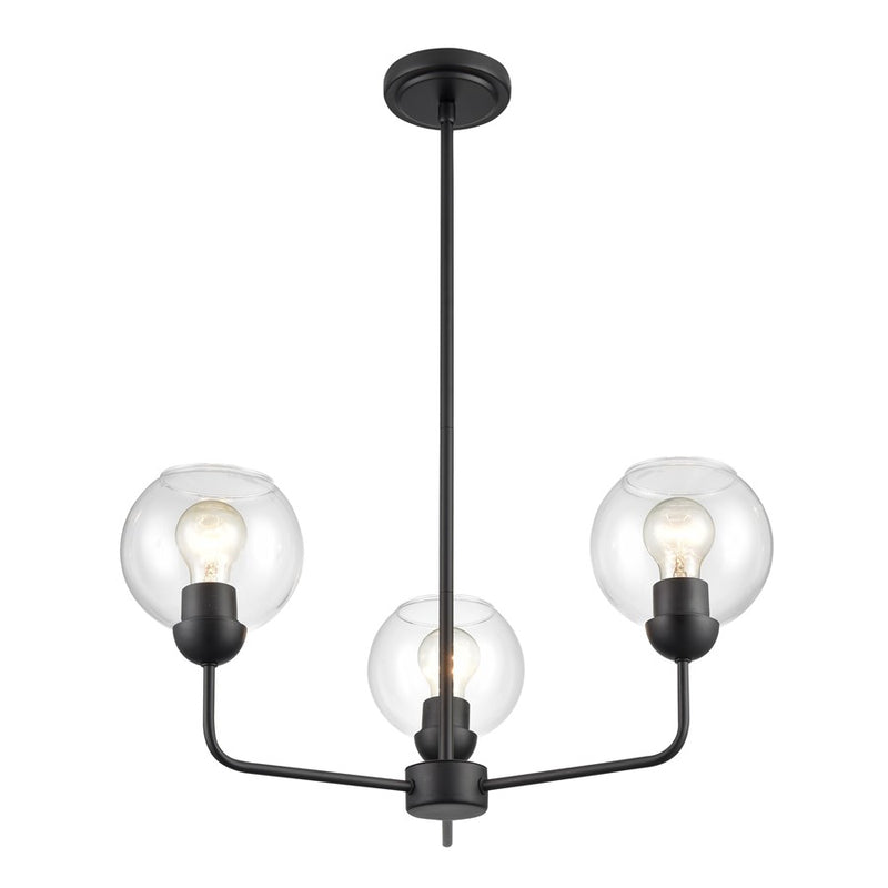 Atlas Lighting Boman 23in 3-Light Chandelier | Midcentury Matte Black and Clear Glass | Dining Room & Kitchen Island | Model CL11085-BK