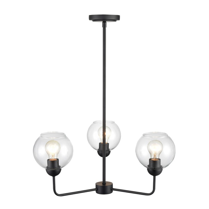 Atlas Lighting Boman 23'' Wide 3Lt Chandelier, Matte Black/Clear