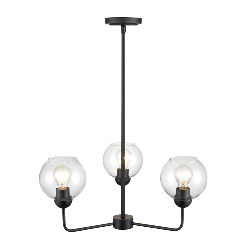 Atlas Lighting Boman 23in 3-Light Chandelier | Midcentury Matte Black and Clear Glass | Dining Room & Kitchen Island | Model CL11085-BK
