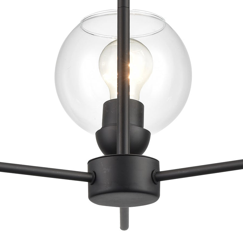 Atlas Lighting Boman 23in 3-Light Chandelier | Midcentury Matte Black and Clear Glass | Dining Room & Kitchen Island | Model CL11085-BK
