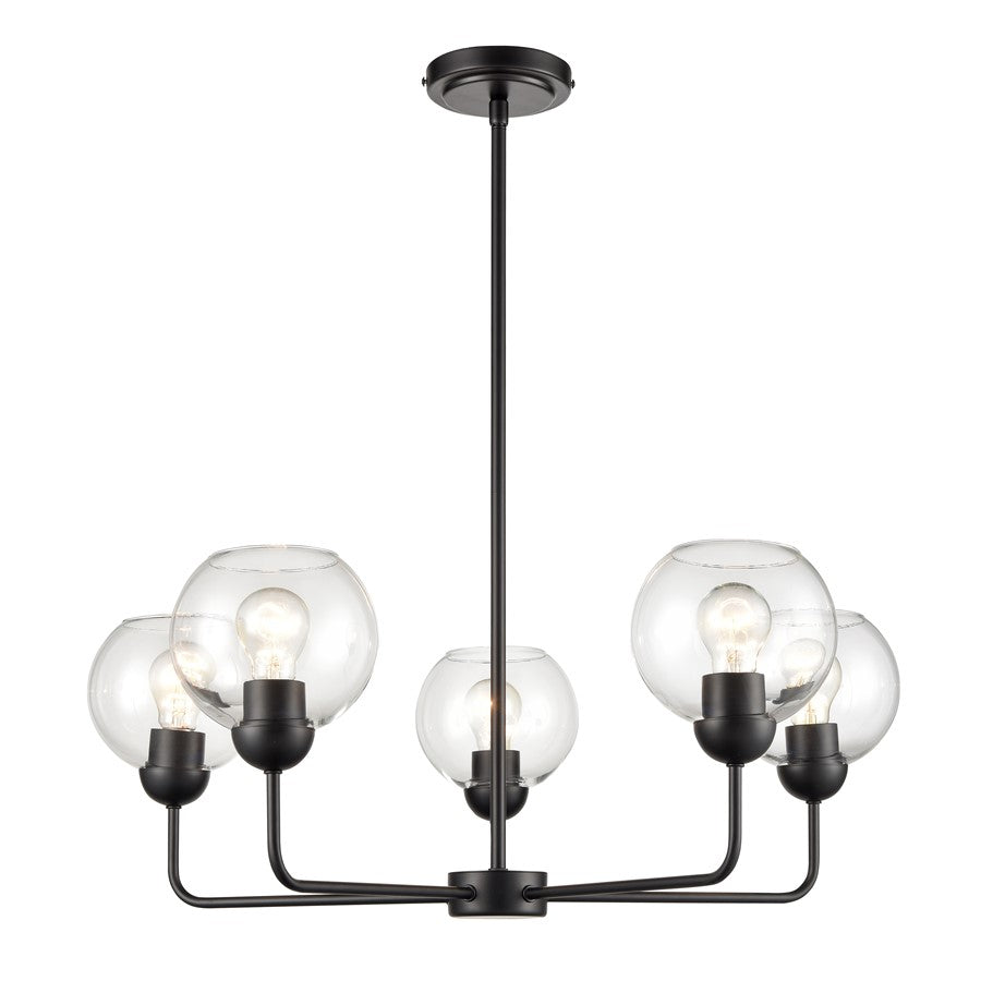 Atlas Lighting Boman 28'' Wide 5Lt Chandelier, Matte Black/Clear