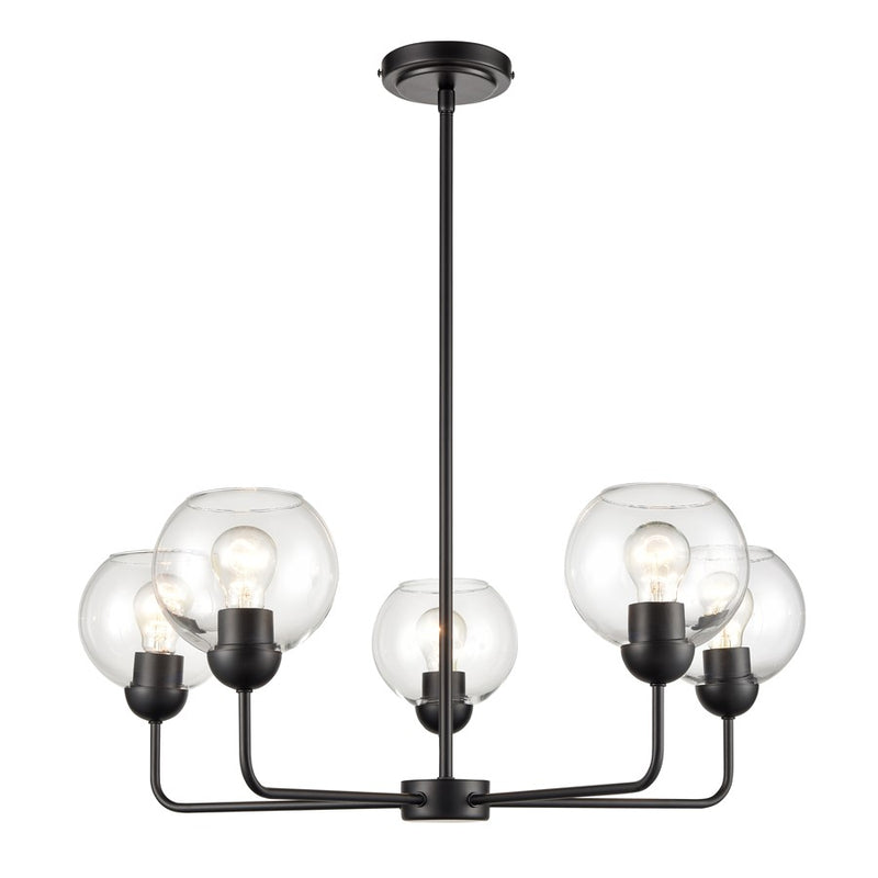 Atlas Lighting Boman 28in 5-Light Chandelier | Matte Black and Clear Glass | Dining Room & Living Room | 28 x 28 x 14 in | Model CL11086-BK