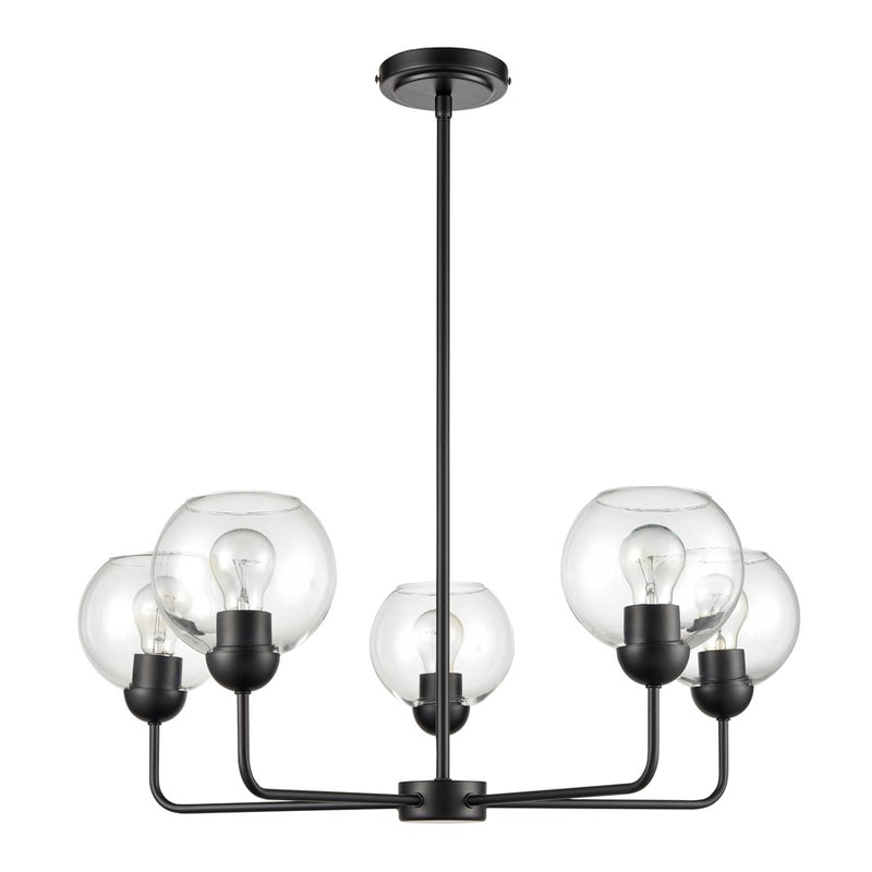 Atlas Lighting Boman 28in 5-Light Chandelier | Matte Black and Clear Glass | Dining Room & Living Room | 28 x 28 x 14 in | Model CL11086-BK