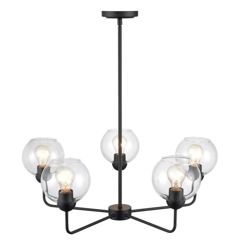Atlas Lighting Boman 28in 5-Light Chandelier | Matte Black and Clear Glass | Dining Room & Living Room | 28 x 28 x 14 in | Model CL11086-BK