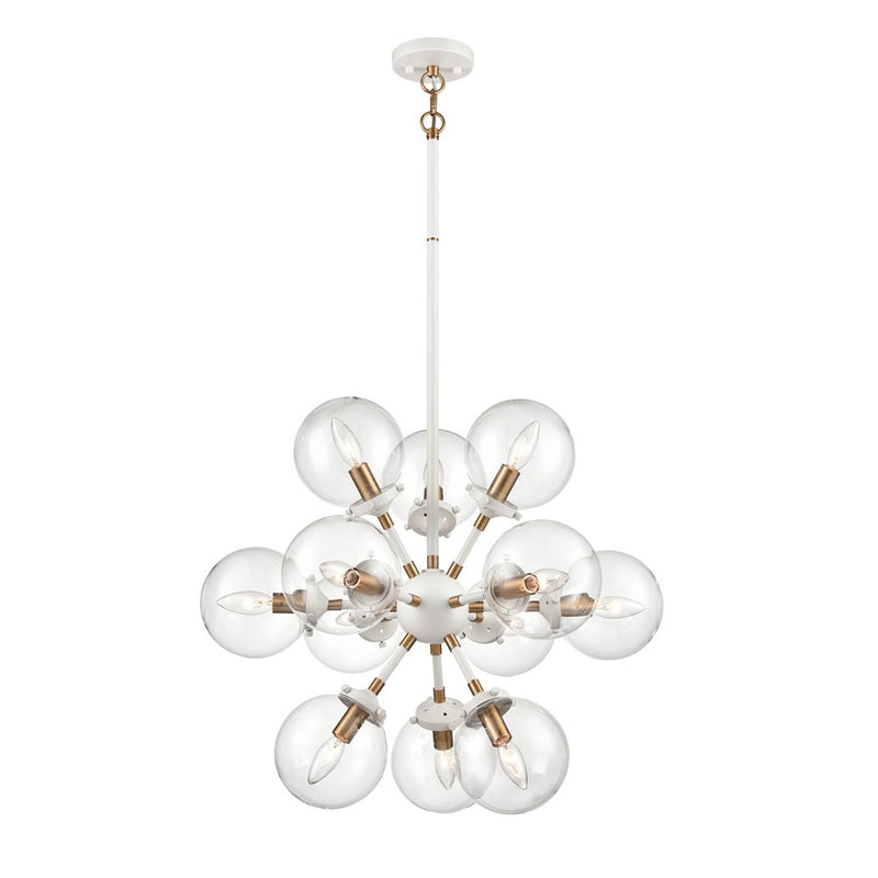 Atlas Lighting Boudreaux 25in 12-Light Chandelier | Matte White and Satin Brass with Clear Glass | Dining Room & Living Room | Model CL11087-WH