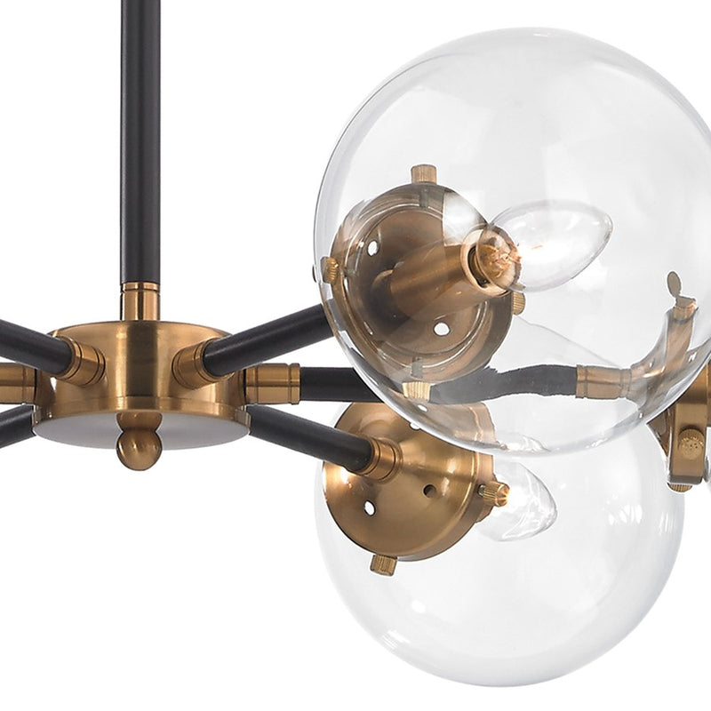 Atlas Lighting Boudreaux 28in 6-Light Chandelier | Mid-Century Antique Gold and Matte Black with Clear Glass | Kitchen Island | Model CL11088-GD