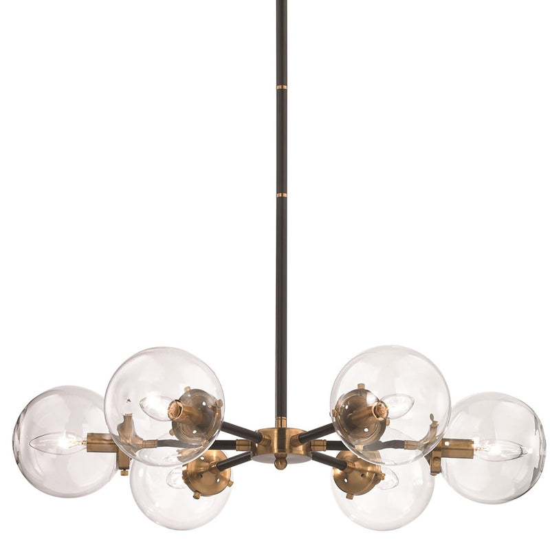 Atlas Lighting Boudreaux 28in 6-Light Chandelier | Mid-Century Antique Gold and Matte Black with Clear Glass | Kitchen Island | Model CL11088-GD