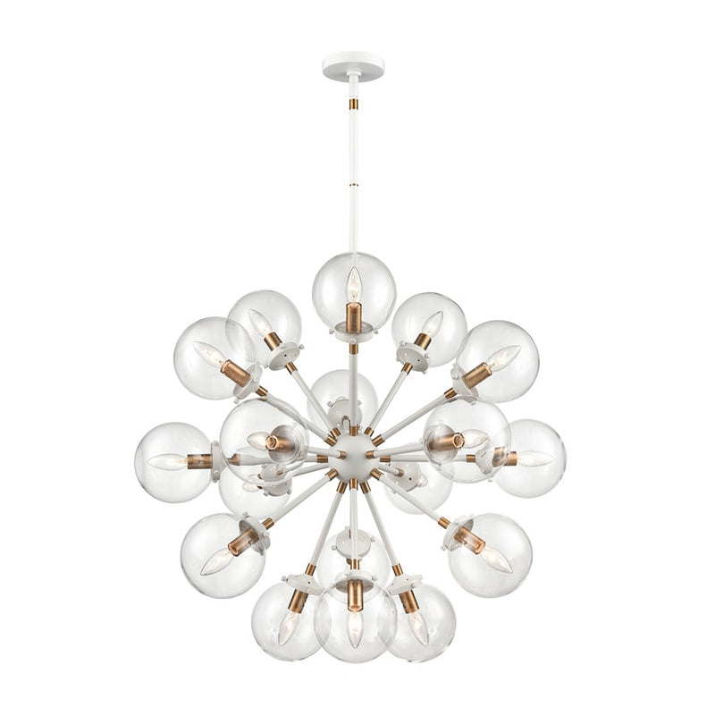 Atlas Lighting Boudreaux 32in 18-Light Chandelier | Mid-Century Matte White and Satin Brass with Clear Glass | Large Dining Room | Model CL11089-WH