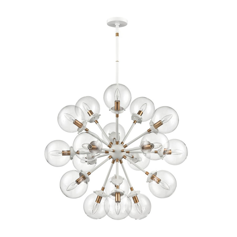Atlas Lighting Boudreaux 32in 18-Light Chandelier | Mid-Century Matte White and Satin Brass with Clear Glass | Large Dining Room | Model CL11089-WH