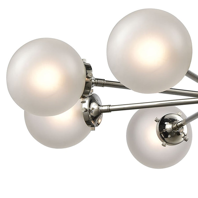 Atlas Lighting Boudreaux 36in 8-Light Chandelier | Mid-Century Polished Nickel with Frosted White Glass | Kitchen Island & Dining | Model CL11090-NK