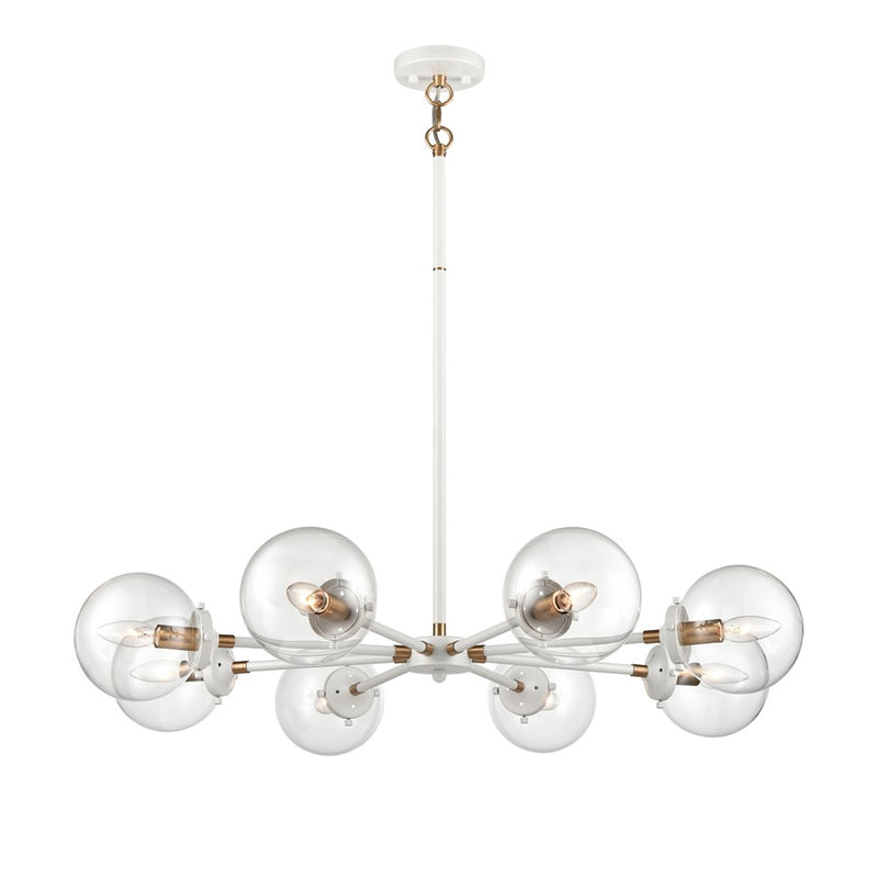 Atlas Lighting Boudreaux 36in 8-Light Chandelier | Mid-Century Matte White and Satin Brass with Clear Glass | Kitchen Island | Model CL11090-WH