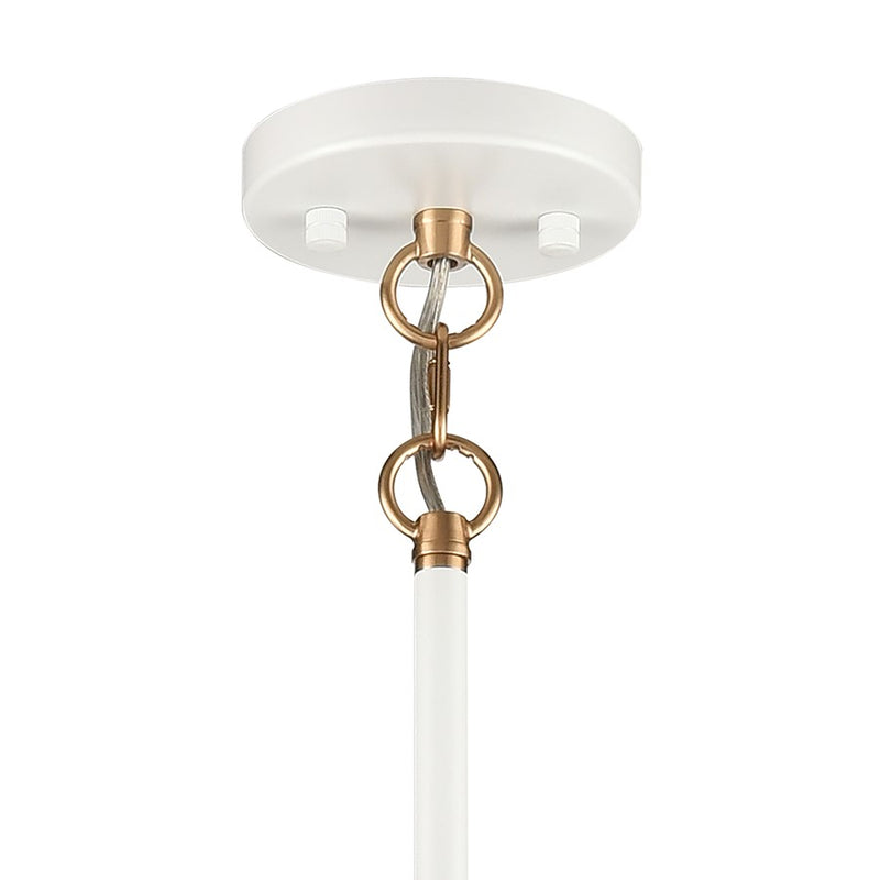 Atlas Lighting Boudreaux 36in 8-Light Chandelier | Mid-Century Matte White and Satin Brass with Clear Glass | Kitchen Island | Model CL11090-WH
