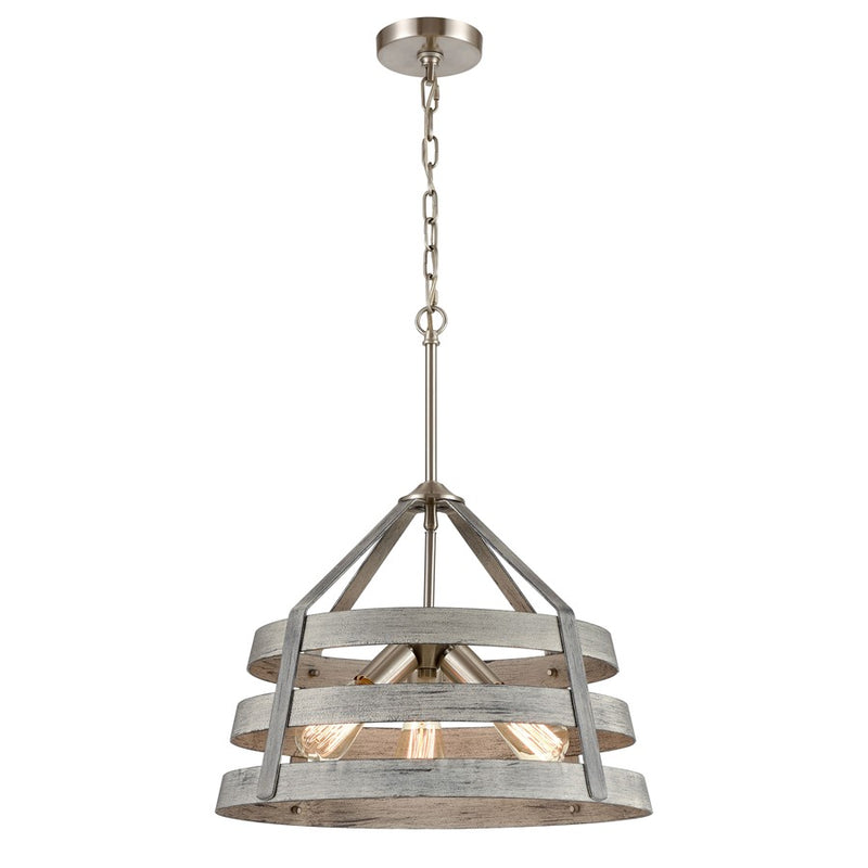 Atlas Lighting Brigantine 18in 3-Light Chandelier | Transitional Weathered Gray and Satin Nickel with Metal Shade | Dining Room | Model CL11093-GY