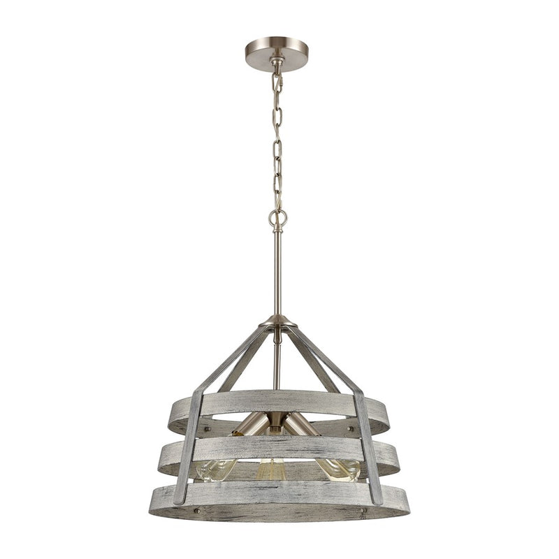 Atlas Lighting Brigantine 18in 3-Light Chandelier | Transitional Weathered Gray and Satin Nickel with Metal Shade | Dining Room | Model CL11093-GY