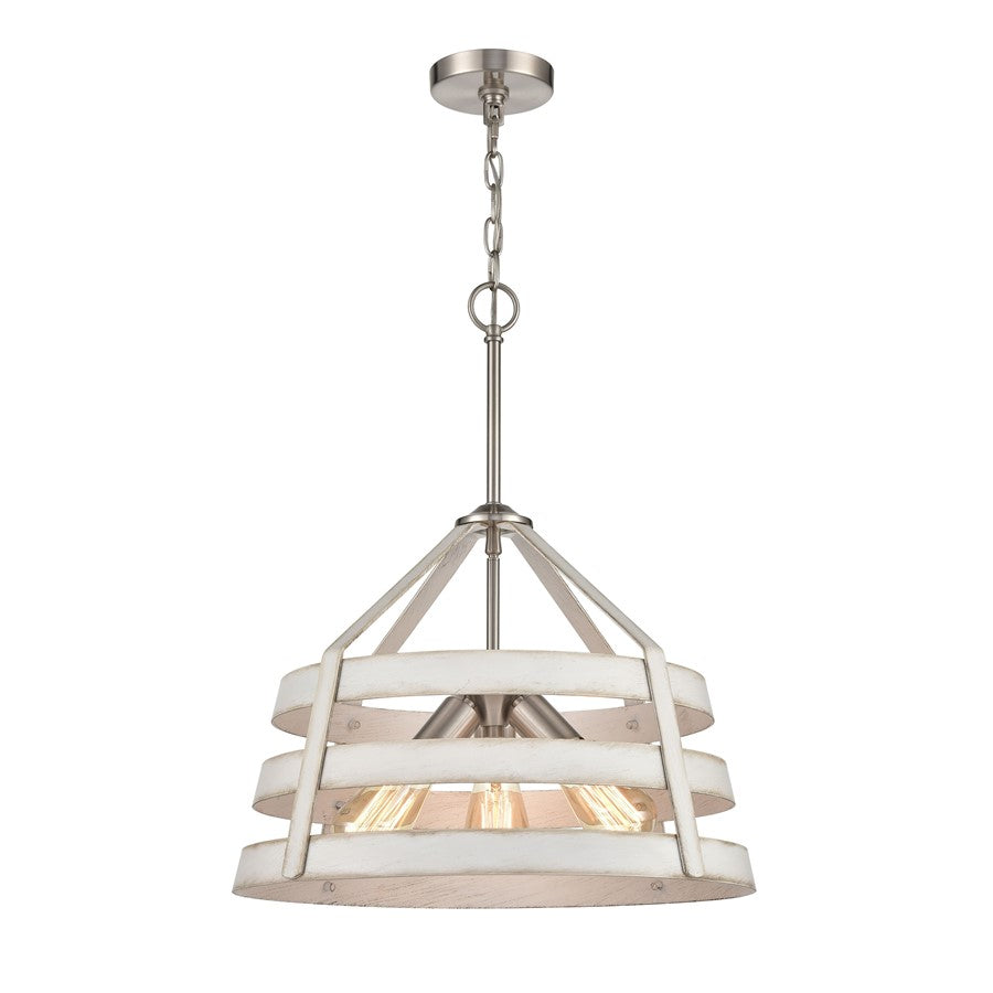 Atlas Lighting Brigantine 18''W 3Lt Chandelier, Nickel/Beige/White