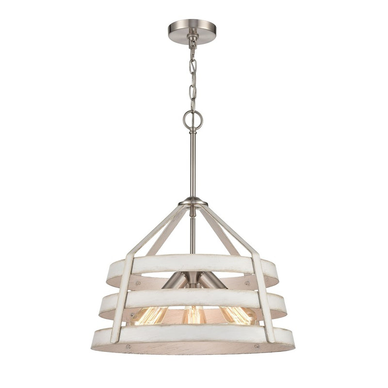 Atlas Lighting Brigantine 18in 3-Light Chandelier | Transitional Weathered White and Satin Nickel Metal Shade | Kitchen Island | Model CL11093-WH