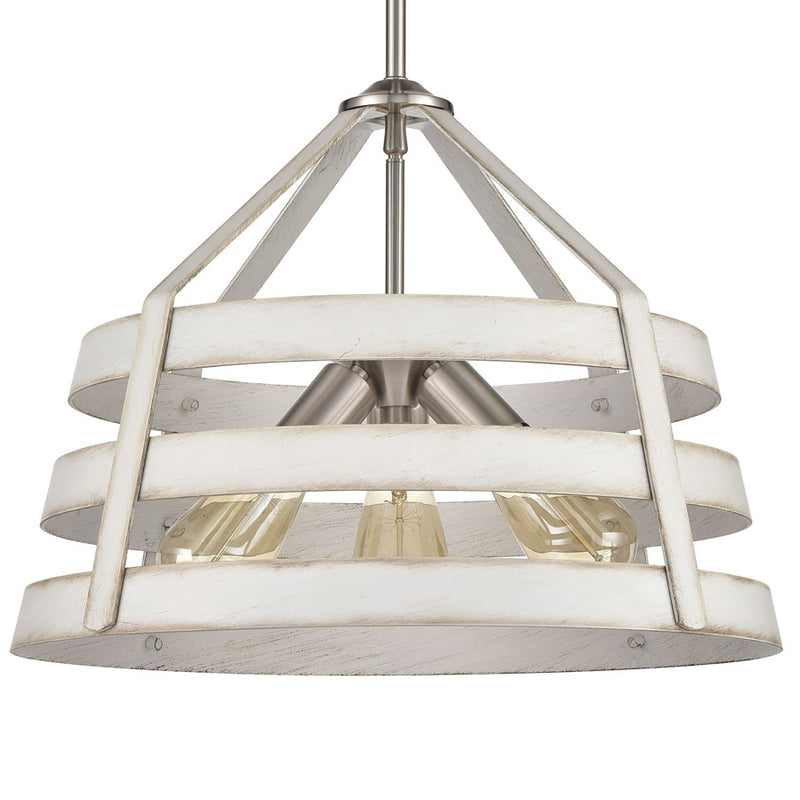 Atlas Lighting Brigantine 18in 3-Light Chandelier | Transitional Weathered White and Satin Nickel Metal Shade | Kitchen Island | Model CL11093-WH