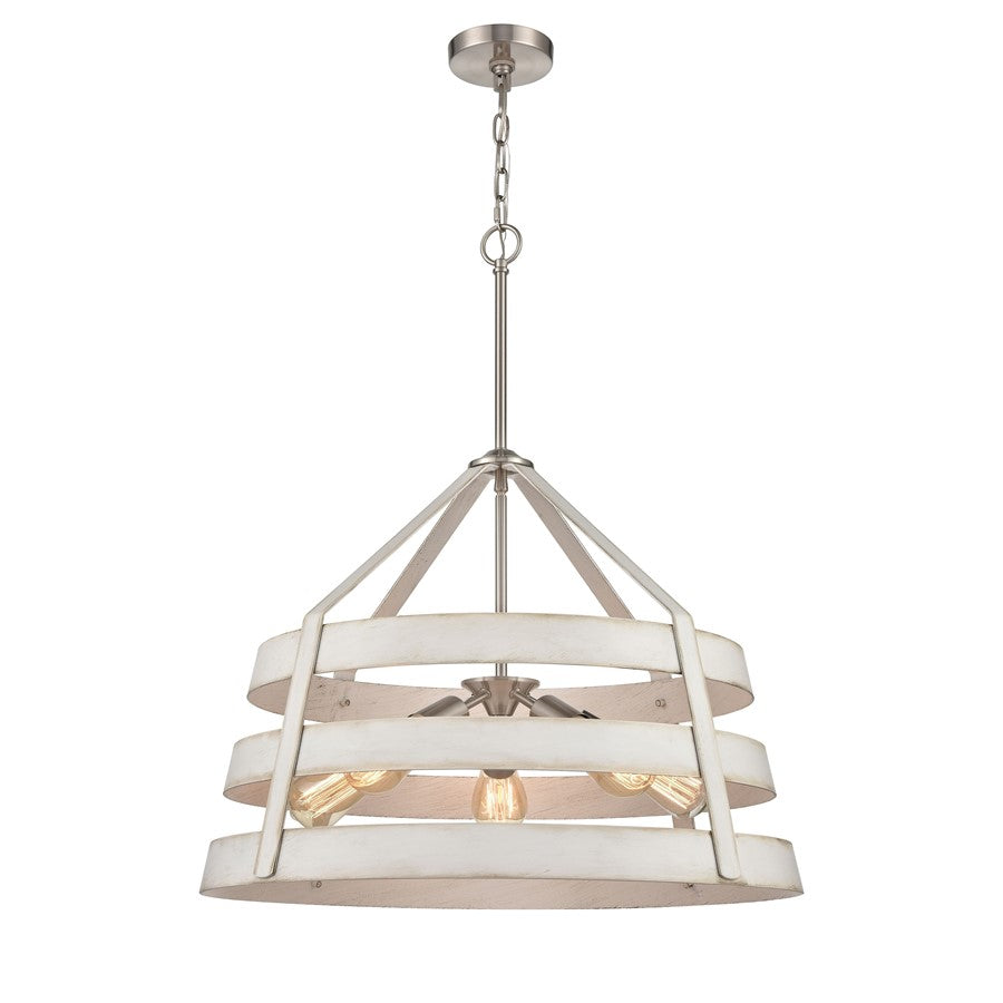 Atlas Lighting Brigantine 24''W 5Lt Chandelier, Nickel/Beige/White