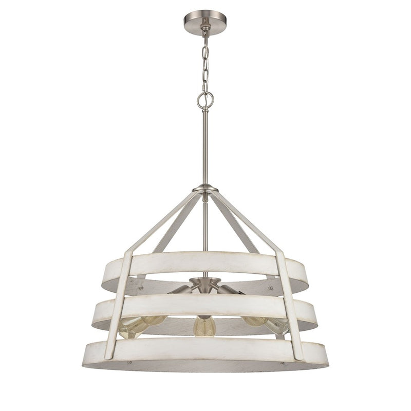 Atlas Lighting Brigantine 24in 5-Light Chandelier | Transitional Weathered White and Satin Nickel Metal Shade | Kitchen Island | Model CL11094-WH