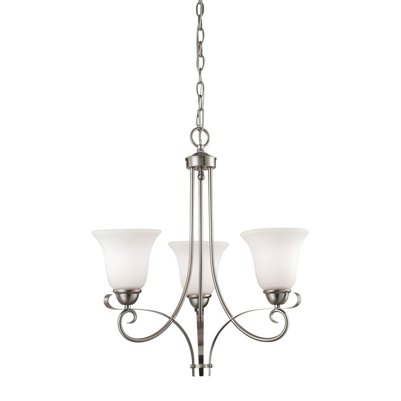 Atlas Lighting Brighton 20in 3-Light Chandelier | Traditional Brushed Nickel and Frosted Glass | Dining Room & Living Room | Model CL11095-NK