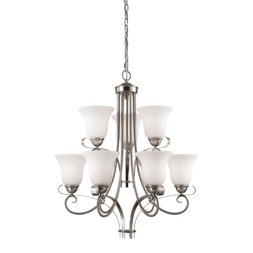 Atlas Lighting Brighton 25'' Wide 9Lt Chandelier, Nickel/White