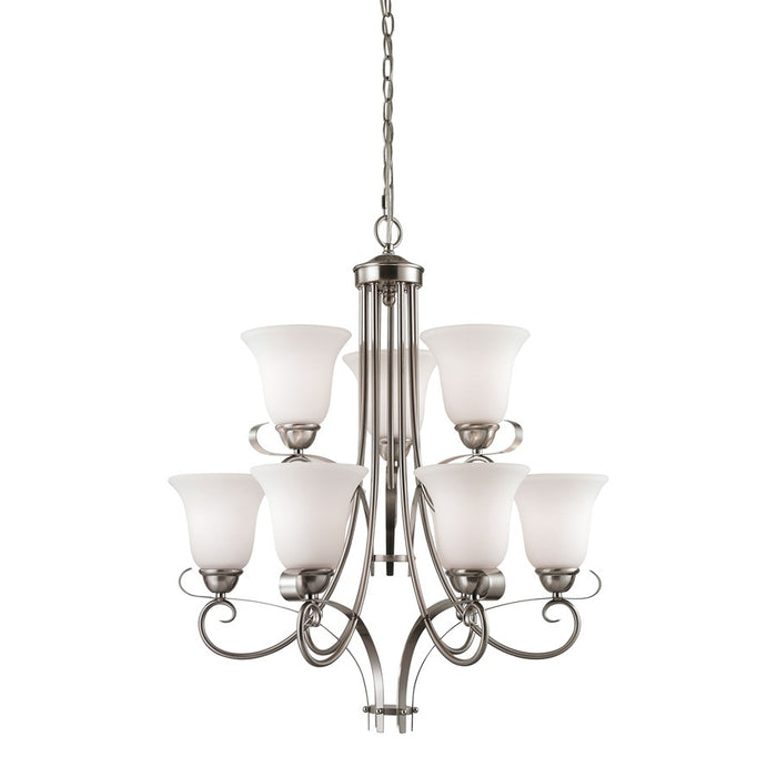Atlas Lighting Brighton 25'' Wide 9Lt Chandelier, Nickel/White