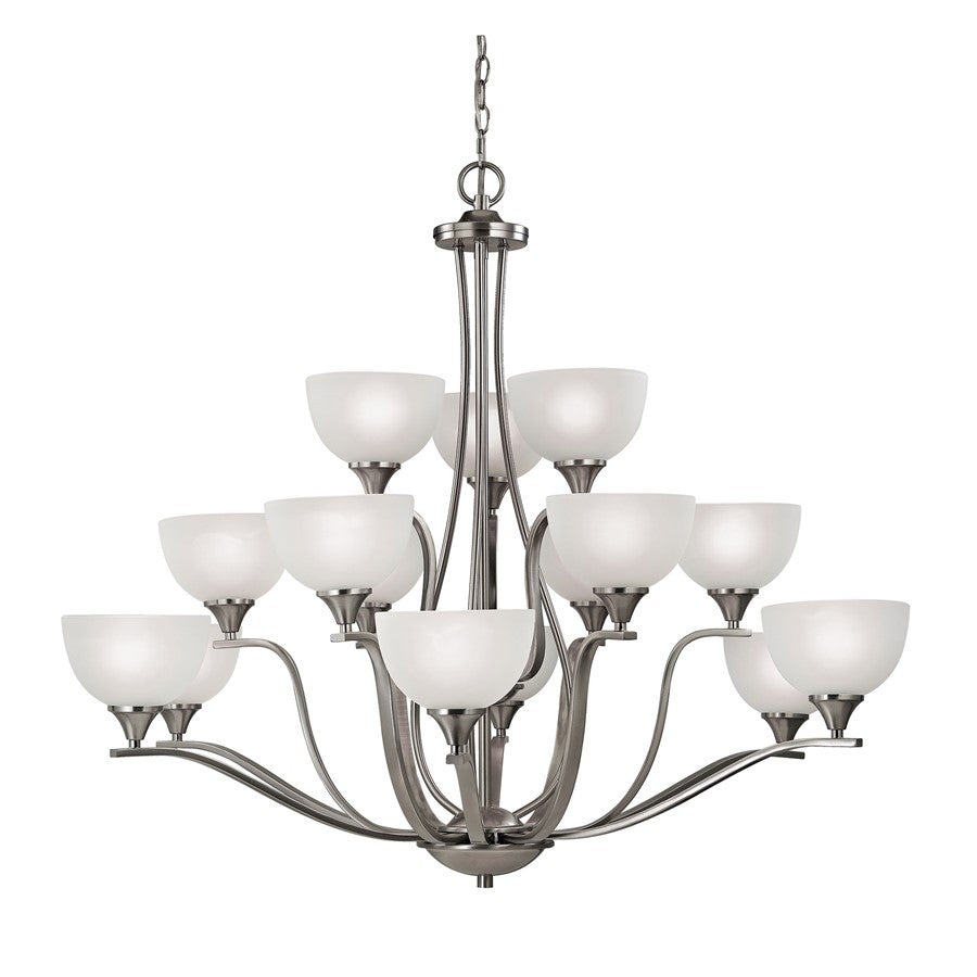 Atlas Lighting Bristol Lane 45'' Wide 15Lt Chandelier, Nickel/White