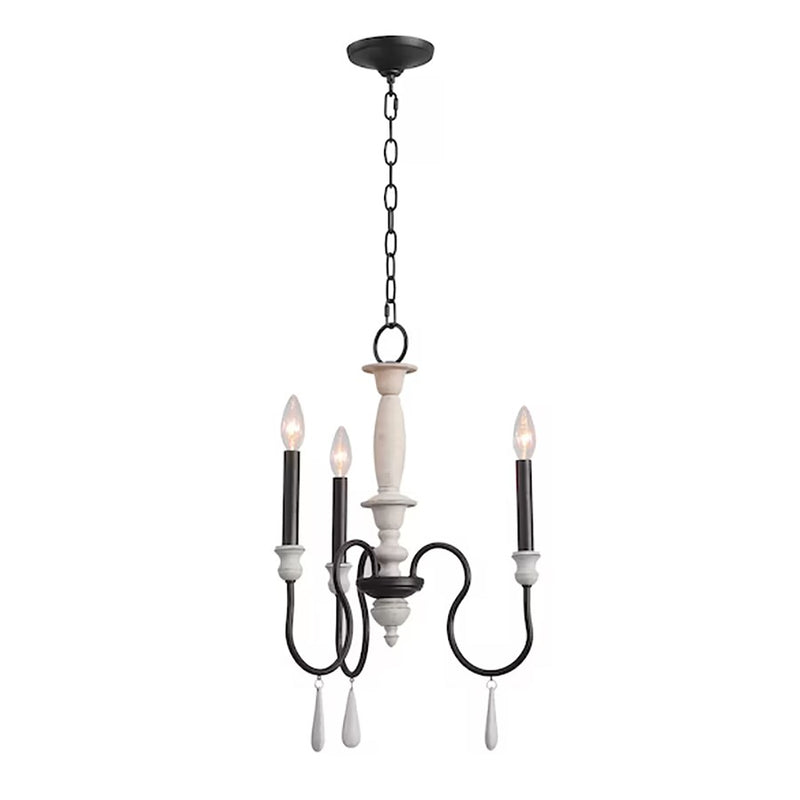 Atlas Lighting Brownell 17in 3-Light Chandelier | Traditional Charcoal Metal and Antique White | Dining Room & Kitchen Island | Model CL11100-BK