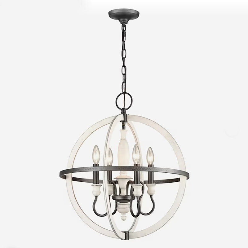 Atlas Lighting Brownell 20in 4-Light Chandelier | Traditional Charcoal Metal and Antique White | Dining Room & Kitchen Island | Model CL11101-BK