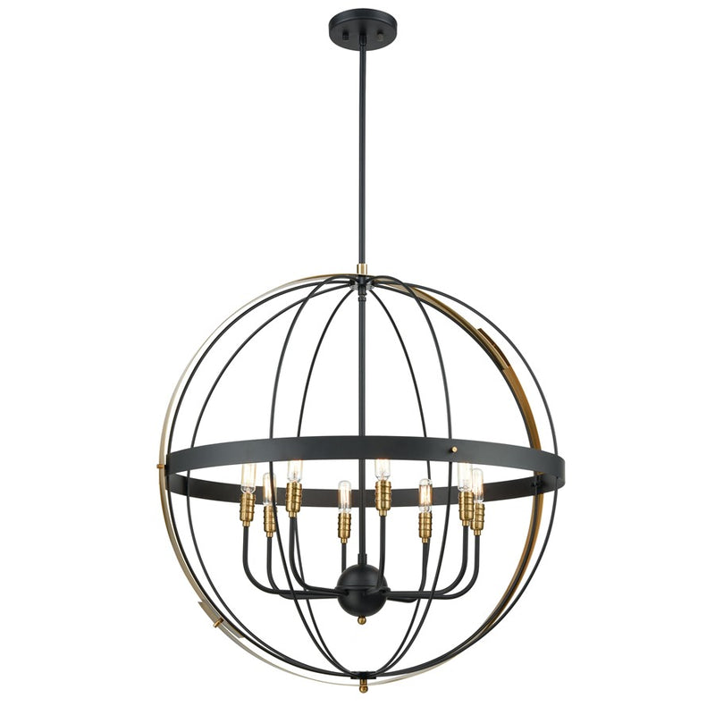 Atlas Lighting Caldwell 32in 8-Light Chandelier | Transitional Matte Black and Satin Brass | Dining Room & Foyer | 32 x 32 x 33 in | Model CL11105-BK