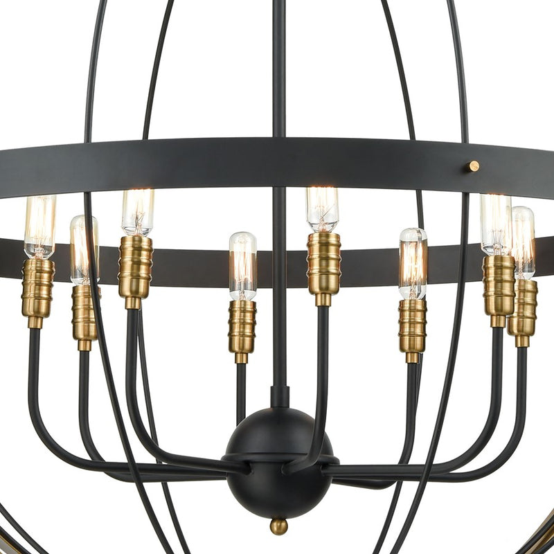 Atlas Lighting Caldwell 32in 8-Light Chandelier | Transitional Matte Black and Satin Brass | Dining Room & Foyer | 32 x 32 x 33 in | Model CL11105-BK