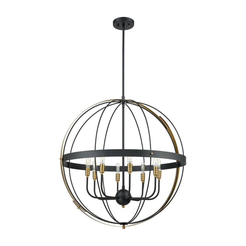 Atlas Lighting Caldwell 32in 8-Light Chandelier | Transitional Matte Black and Satin Brass | Dining Room & Foyer | 32 x 32 x 33 in | Model CL11105-BK