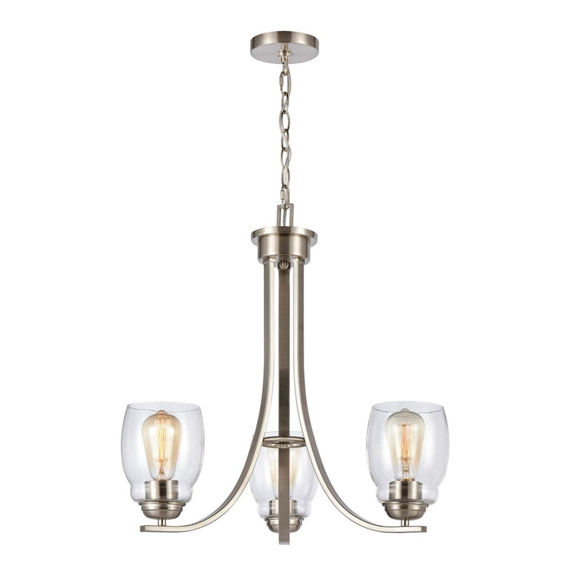 Atlas Lighting Calistoga 23in 3-Light Chandelier | Traditional Brushed Nickel and Clear Glass | Dining Room & Breakfast Nook | Model CL11106-NK