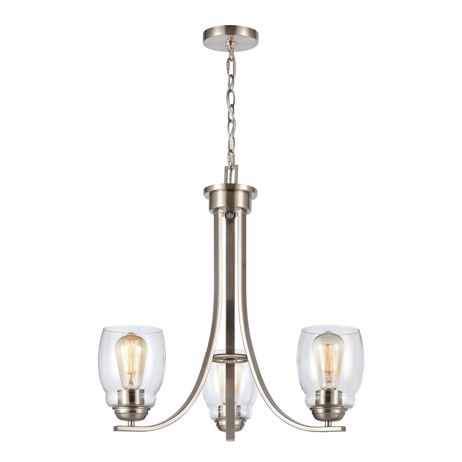 Atlas Lighting Calistoga 23'' Wide 3Lt Chandelier, Nickel/Clear