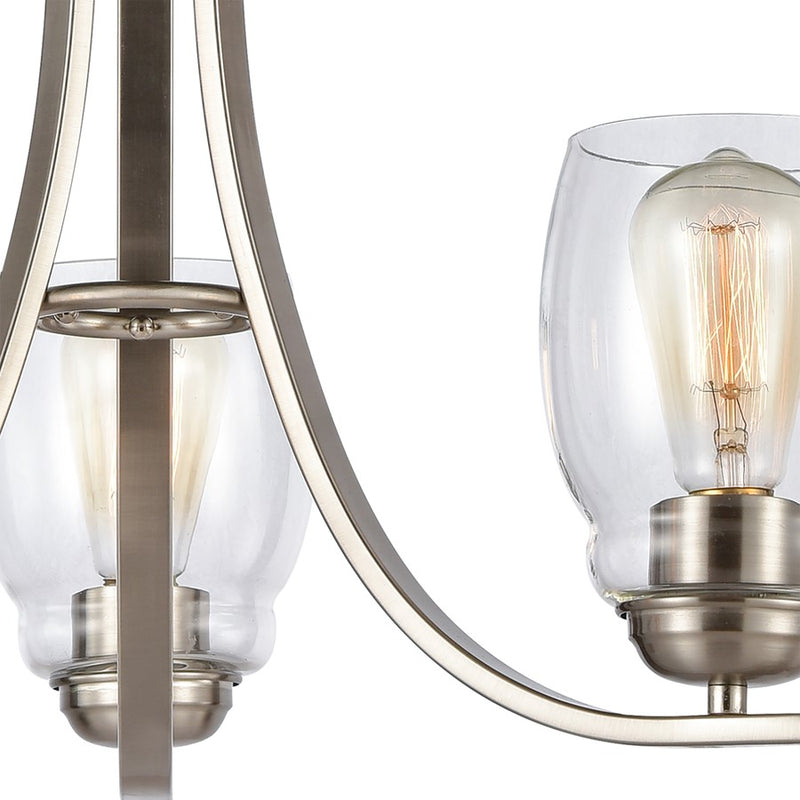 Atlas Lighting Calistoga 23in 3-Light Chandelier | Traditional Brushed Nickel and Clear Glass | Dining Room & Breakfast Nook | Model CL11106-NK