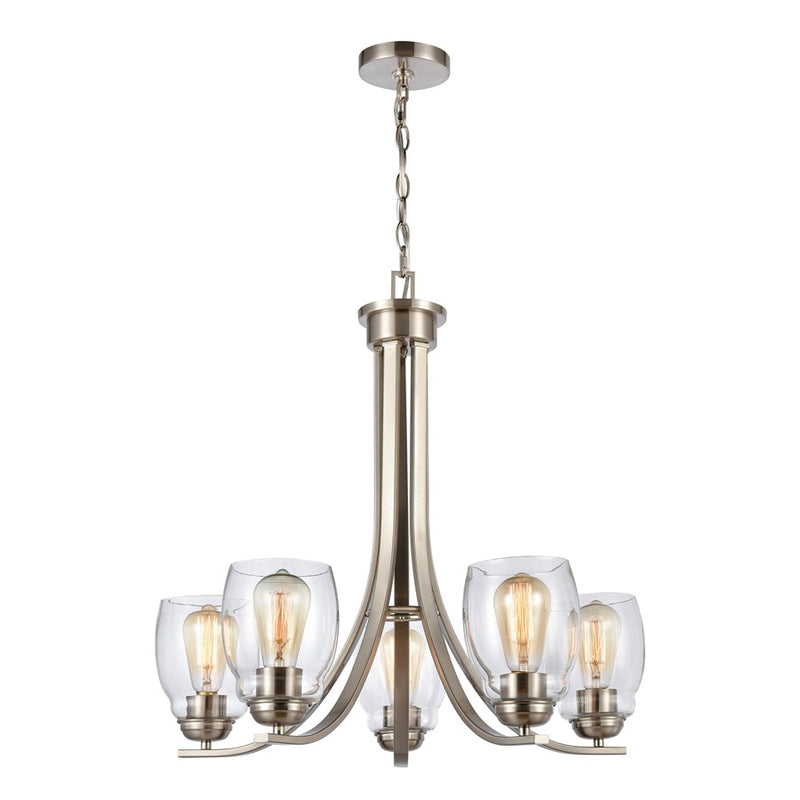 Atlas Lighting Calistoga 25in 5-Light Chandelier | Transitional Brushed Nickel and Clear Glass | Dining Room & Living Room | Model CL11107-NK