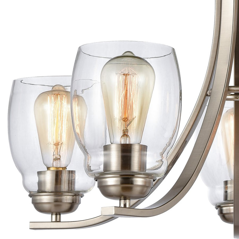 Atlas Lighting Calistoga 25in 5-Light Chandelier | Transitional Brushed Nickel and Clear Glass | Dining Room & Living Room | Model CL11107-NK