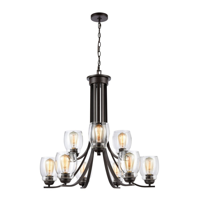 Atlas Lighting Calistoga 30in 9-Light Chandelier | Transitional Oil Rubbed Bronze and Clear Glass | Dining Room & Living Room | Model CL11108-BZ