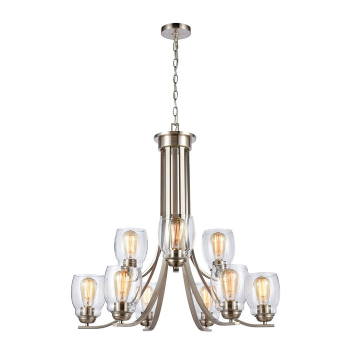 Atlas Lighting Calistoga 30.5'' Wide 9Lt Chandelier, Nickel/Clear
