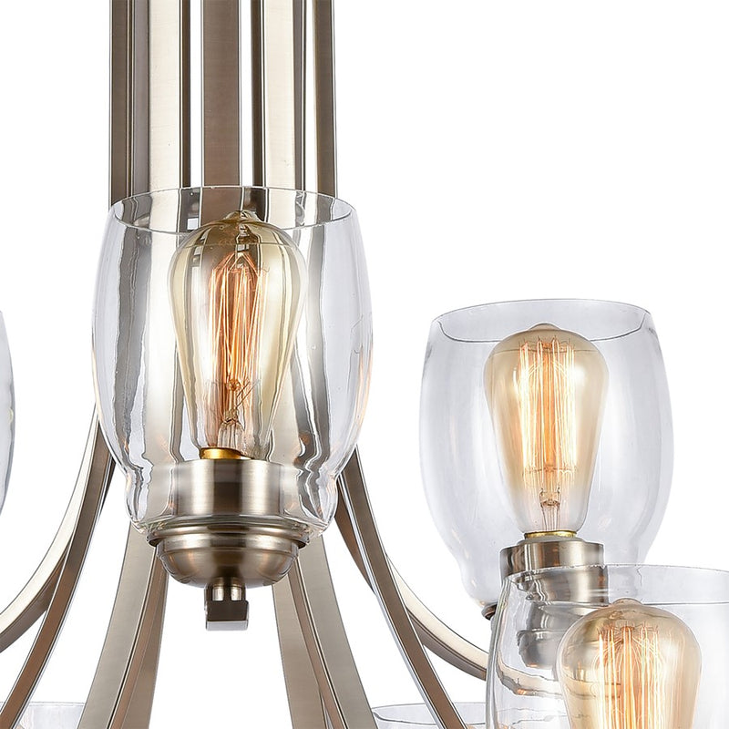 Atlas Lighting Calistoga 30in 9-Light Chandelier | Transitional Brushed Nickel and Clear Glass | Dining Room & Living Room | Model CL11108-NK
