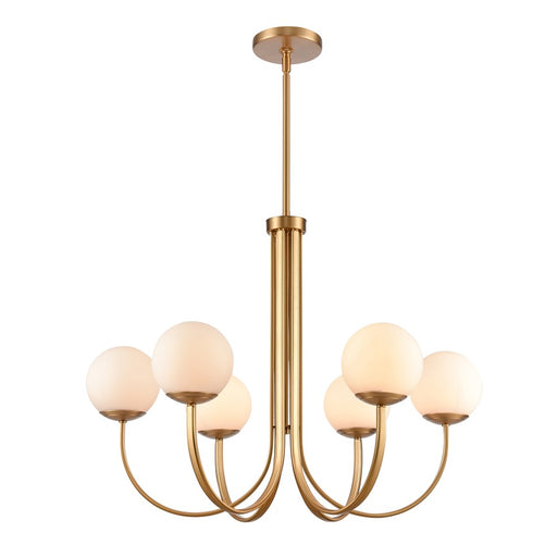 Atlas Lighting Caroline 32''W 6Lt Chandelier, Brushed Gold/White