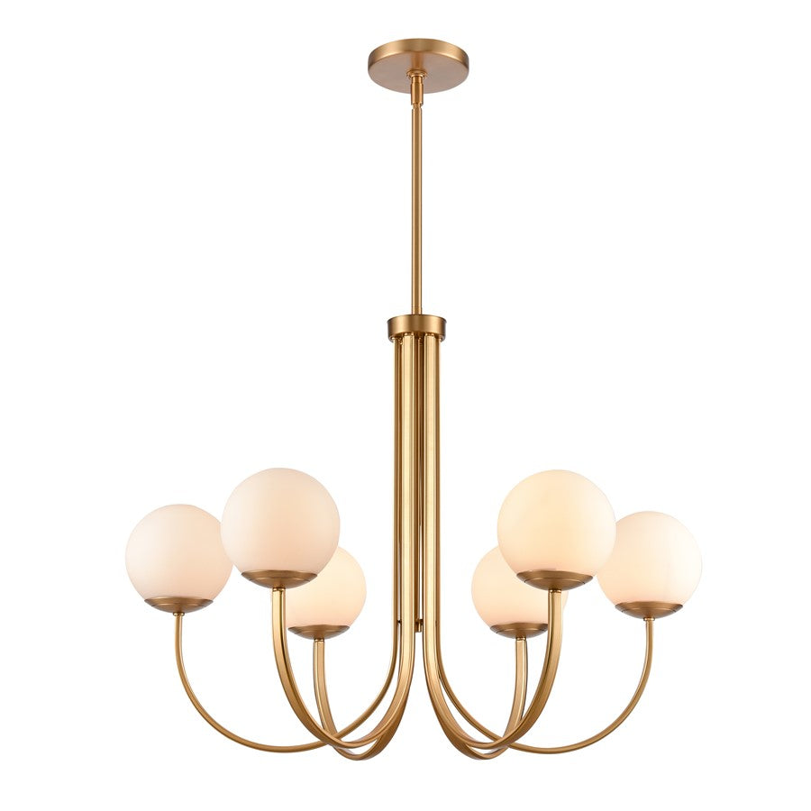 Atlas Lighting Caroline 32''W 6Lt Chandelier, Brushed Gold/White