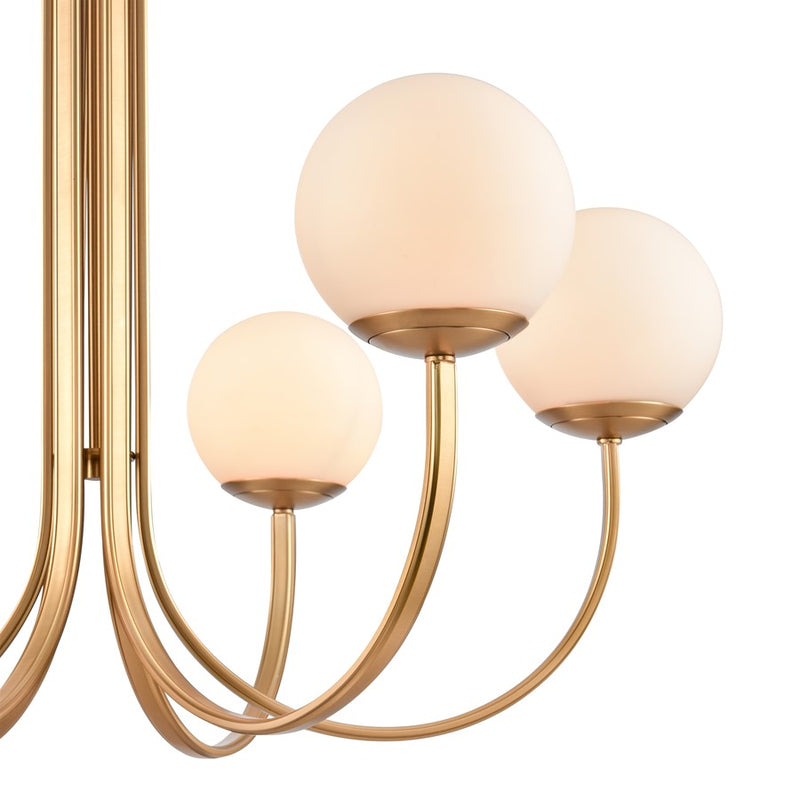 Atlas Lighting Caroline 32in 6-Light Chandelier | Modern Brushed Gold and White Glass | Dining Room & Living Room | 32 x 32 x 25 in | Model CL11112-GD