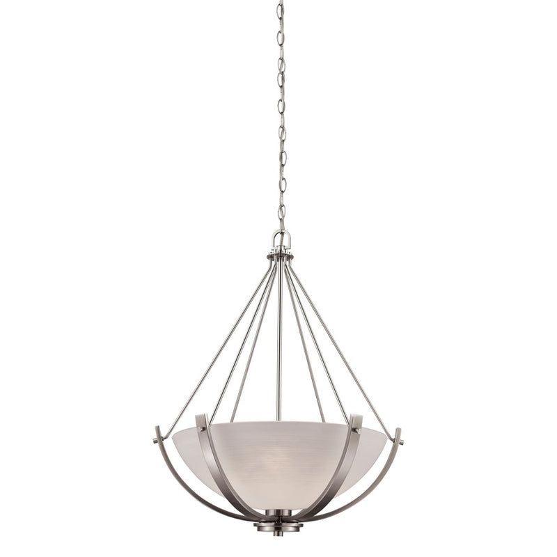 Atlas Lighting Casual Mission 21in 3-Light Chandelier | Transitional Brushed Nickel and White Alabaster Glass | Dining Room | Model CL11117-NK