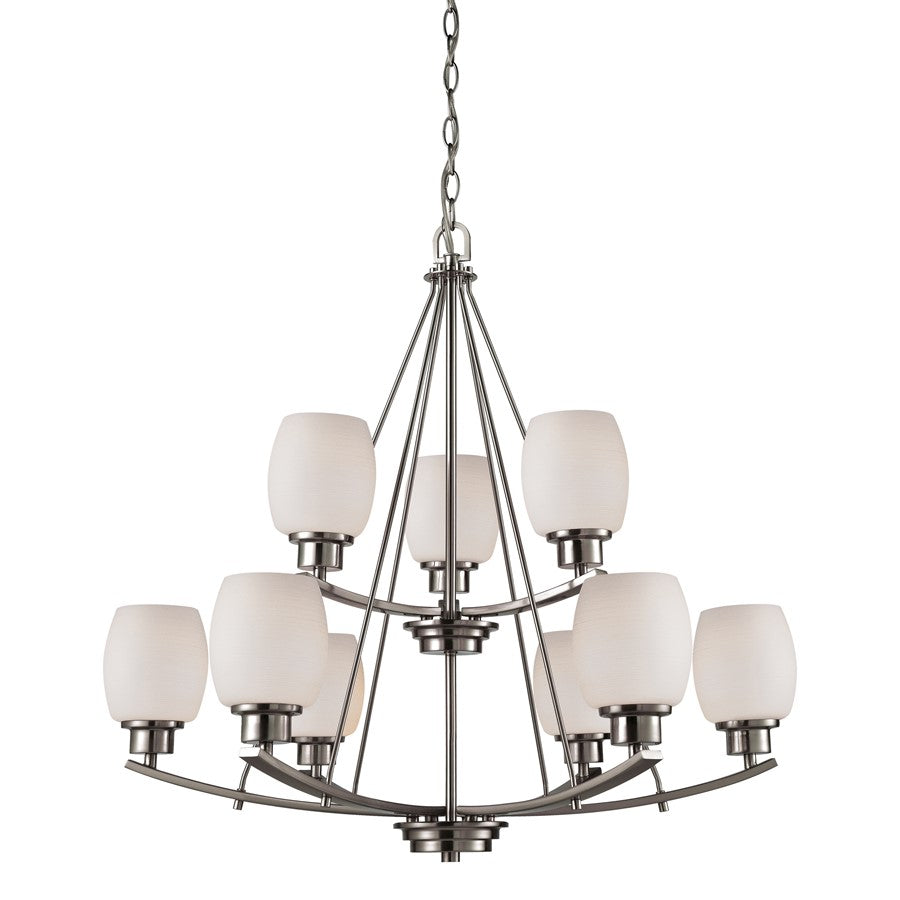 Atlas Lighting Casual Mission 29''W 9Lt Chandelier, Nickel/White
